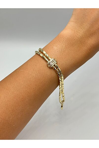 MyladyAccessoriess سوار فولاذي بتفاصيل حجرية من طبقتين وحجر الباجيت