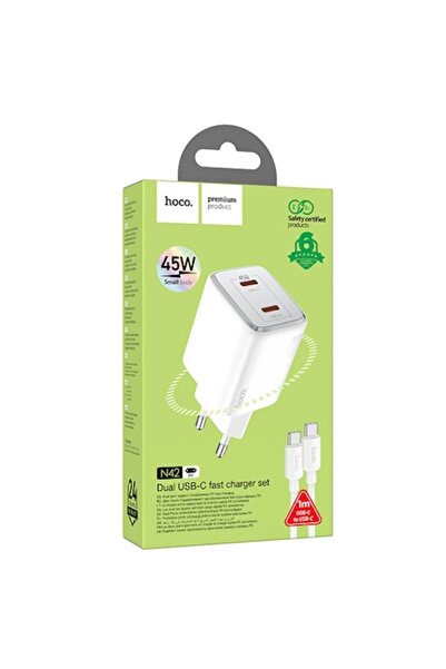 Hoco Incarcator Retea (N42) + Cablu USB-C, 45W, 2xUSB-A, White