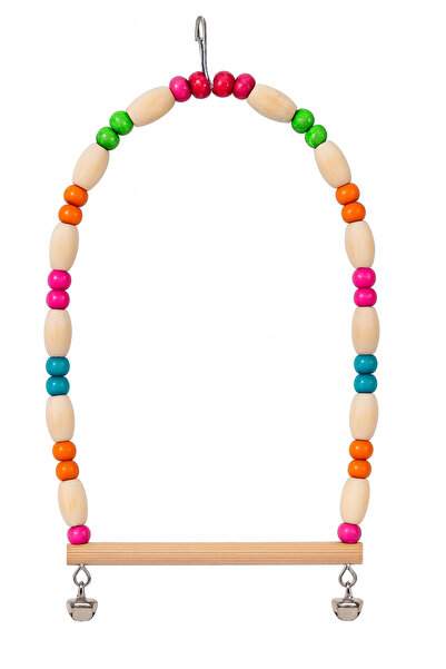 Papağanhane Papağan Salıncağı – Renkli Ahşap Boncuklu, Zilli Kuş Oyuncağı, Do...