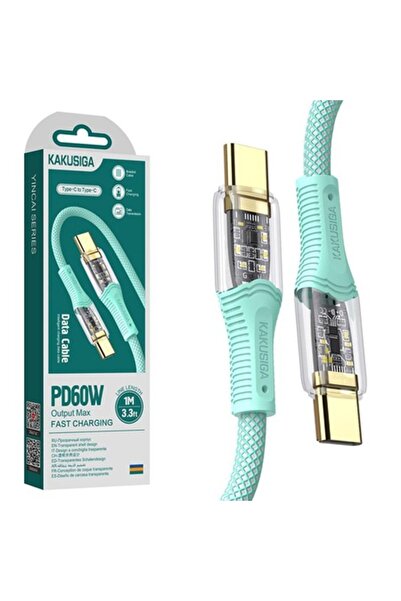 KAKU Data and Charging Cable (KSC-809), USB-C, PD60W, QC3.0, Braided, LED Power, 1m, Green