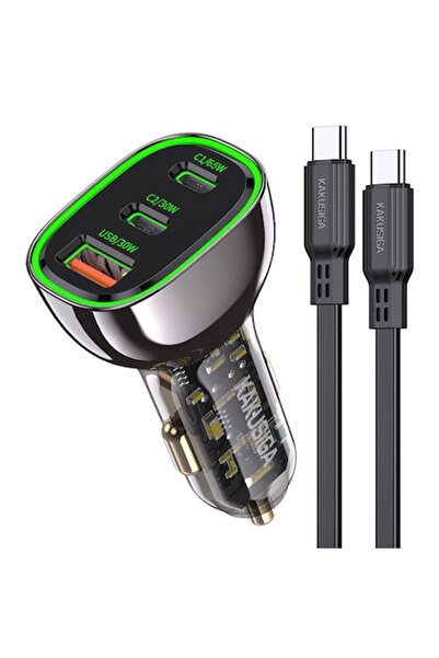 KAKUSİGA Car Charger, Kakusiga, KSC-1057, 125W 2X USB-C + USB + USB-C to USB-C Cable, Black