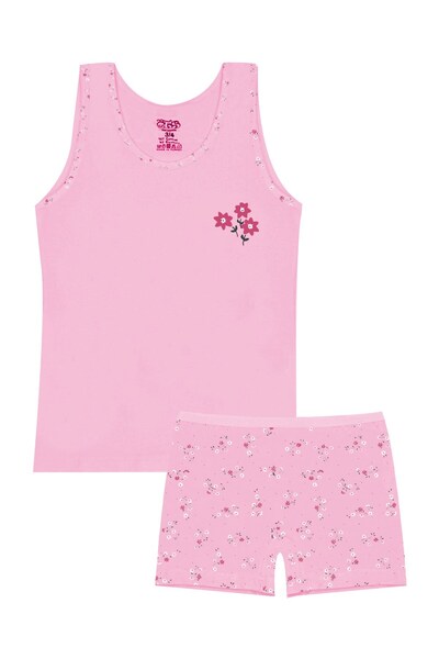 Öts Κοριτσίστικο μπόξερ ελαστικό ύφασμα ροζ λουλουδάτο (96% βαμβάκι - 4% ελαστάνη)