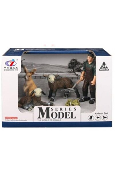 Toy Set de figurine pentru copii - fermier, două oi, iepuraș, colorate, 17x12x9 cm