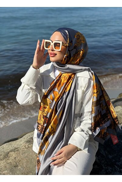 sem oyuncak Vual Silk Shawl Luxurious Gray Ground Floral Pattern 90X180