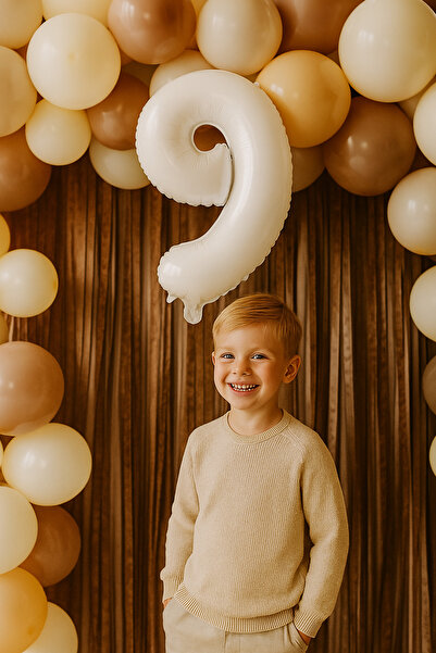 BalonEvi Folyo Rakam 9 Matte Beige 26 Inch 66 cm