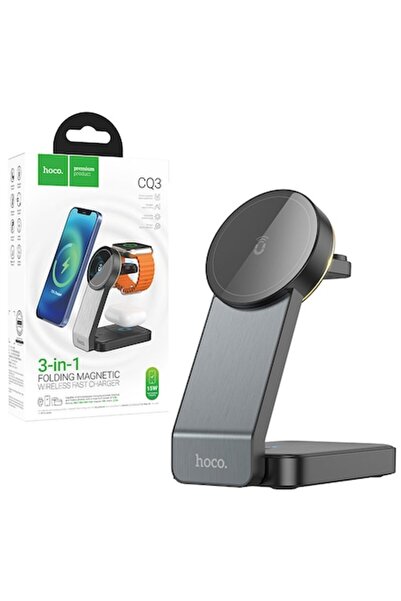 Hoco Stație de încărcare wireless (CQ3), MagSafe, 15W, încărcare Qi, suport, 3 în 1, negru
