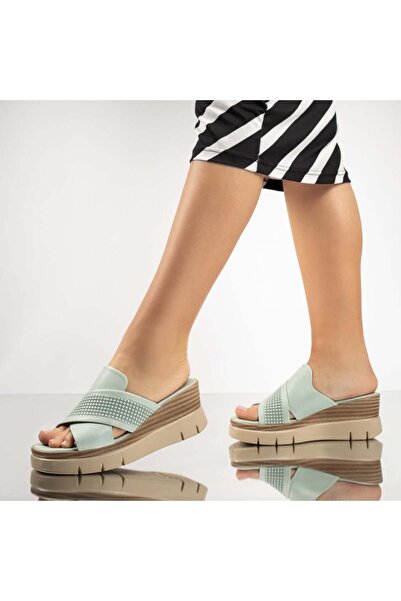 Modlet.ro Sandale cu platformă din piele verzi pentru femei MOD13618