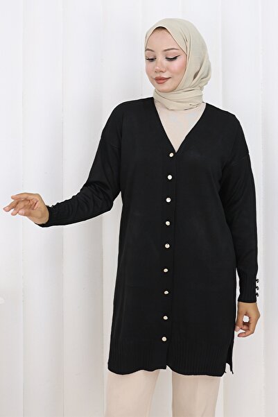 benguen Μακριά ζακέτα με κουμπιά N3176 Μαύρη