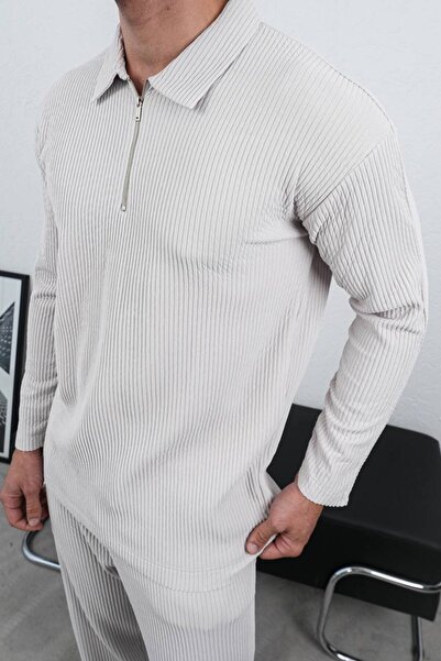 perasttesktil Men's Oversized Zippered Ribbed Sweatshirt