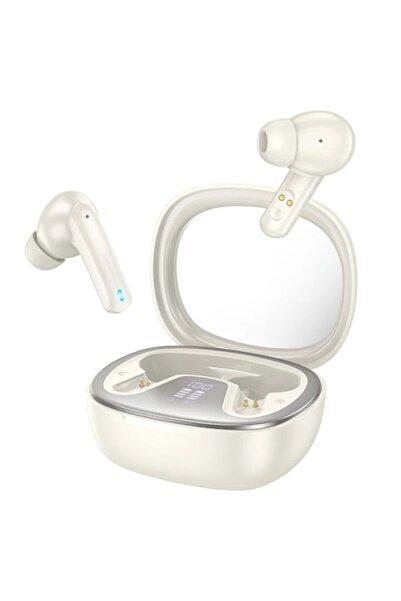 Hoco Căști Bluetooth TWS cu carcasă transparentă și afișaj digital, Shadow (EQ6), alb lăptos