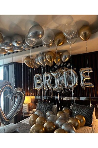 Çemrek Süs Parti مجموعة زينة بالونات العروس الذهبية والفضية الشفافة 32 قطعة