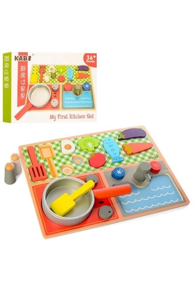 Toys Bucătărie din lemn pentru copii cu tacâmuri