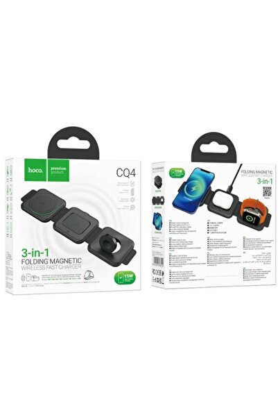 Hoco Încărcător pliabil, MagSafe 3 în 1, CQ4, încărcare rapidă, 15W, negru