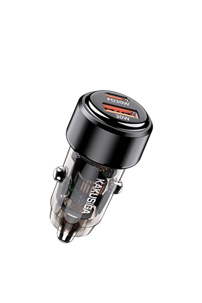 KAKUSİGA Car Charger Kakusiga, 60W, 1 USB-C Port, 1 USB-A Port, Fast Charging 3.0 + Type-C Cable, Black