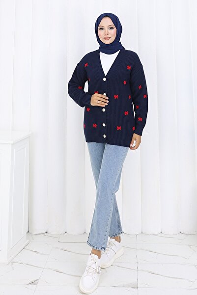 benguen Πλεκτό Ζακέτα με Λεπτομέρεια Φιόγκου N490 Ναυτικό Μπλε