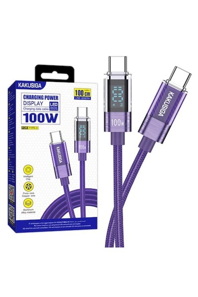 KAKU Data and Charging Cable (KSC-971), USB-C, PD100W, QC3.0, Braided, LED Power, 1m, Purple