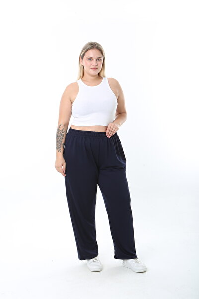 XL Modam γυναικείο παντελόνι από ύφασμα lycra cupra σε μπλε ναυτικό χρώμα