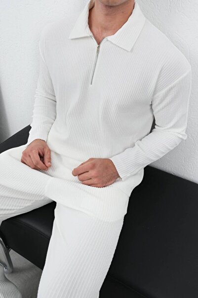 perasttesktil Men's Oversized Zippered Ribbed Sweatshirt