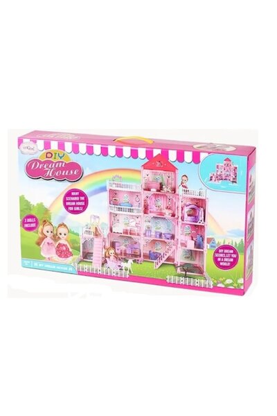 OEM Casă de păpuși roz, 3 etaje cu mobilier, 80x72 cm – Set de joacă DIY Vis ...