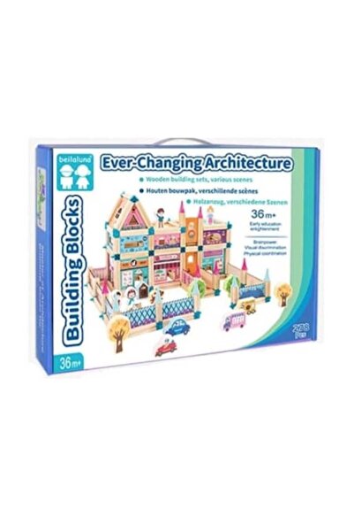 Toy Wood and Plastic Construction Set for Children - 278 Pieces with Cheerful Illustrations and Various