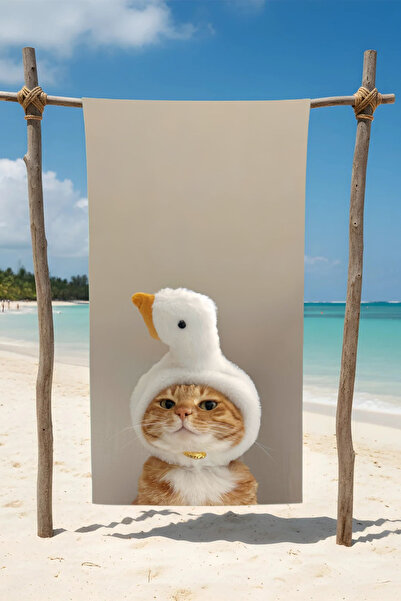 BETHA Cat with Duck Hat Cotton Beach Towel – Patterned Design – 75X150 cm