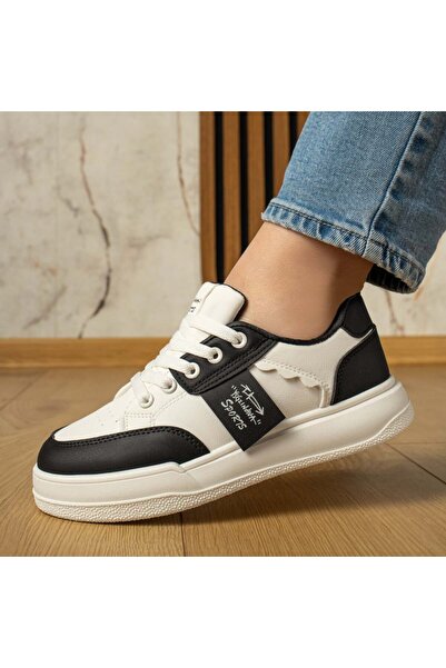 Modlet.ro Teniși cu șireturi pentru femei, albi și negri, MOD13023