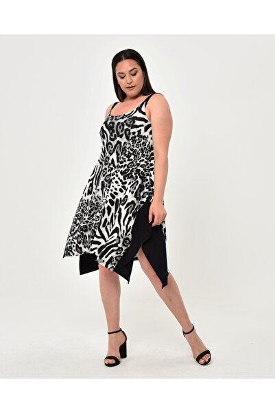 Şans Women's Plus Size Gray, Leopard Print Suspender Dress 65N17141