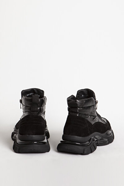 MARCOMEN Men's Parachute Fabric Boots Real Suede Leather Mc 16218 Black