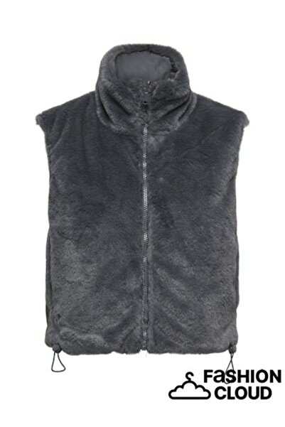 ONLY Kadin Gri Onldana Faux Fur Rev.waistcoat Otw Cc Yelek 15348986-Blackened