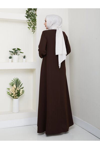 Işıltı Ferace Medina Silk Mevlana Ferace Suitable for Umreye (Bitter Brown)