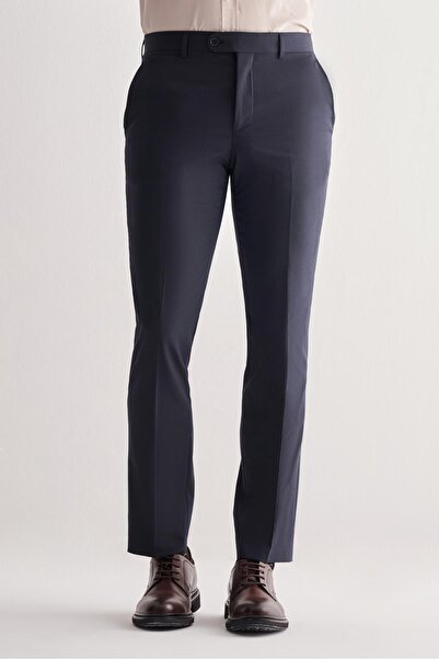 İmza Navy Blue Side Pocket Open Leg Self Patterned Slim Fit Trousers 1003255152