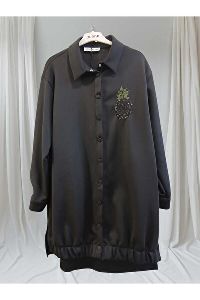 Puane Women's Pineapple Sequin Embroidered Comfortable Fit Snap Button Shirt Jacket Tunic