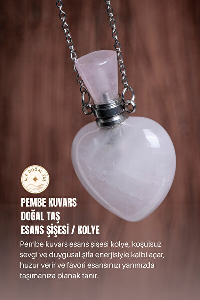 Alp Doğal Taş Sertifikalı Pembe Kuvars Doğal Taş Esans Şişesi / Kolye