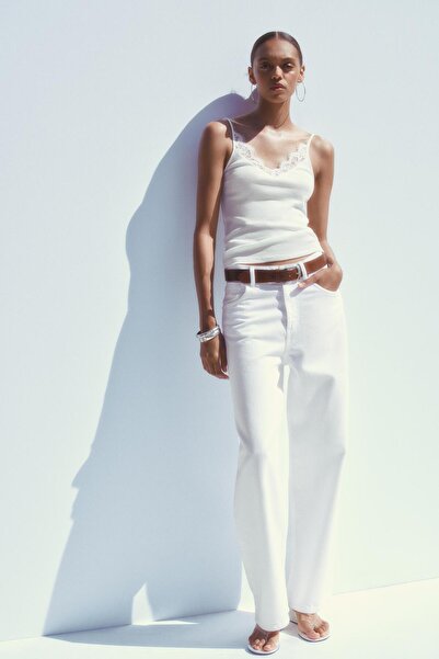 Dilvin Thin Strap Tank Top with Lace Trim