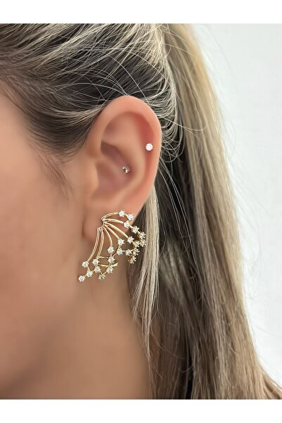 MyladyAccessoriess Tek Taş Detaylı Kanat Küpe (Çelik)