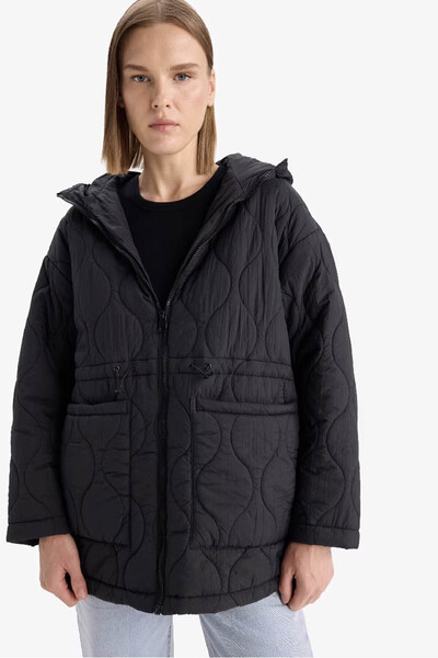 DeFacto Waterproof Regular Fit Hooded Quilted Black Women's Coat E8693Ax/Bk27