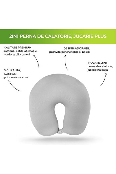 zioda smart essentials Set 2 in 1 travel pillow for kids, zioda smart essentials®, with plush toy, ideal for sleep and rel