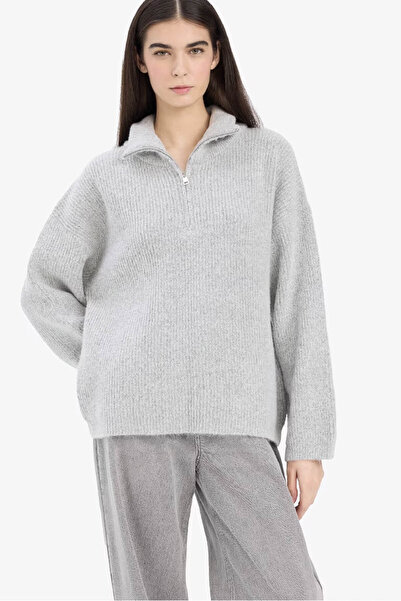 DeFacto Relax Fit Half Zipper Knitwear Gray Women's Sweater F3897Ax/Gr277