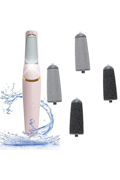 StartONTeam Pilă electrică profesională pentru călcâie și piele crăpată, 4 capete, bec LED, roz reîncărcabilă