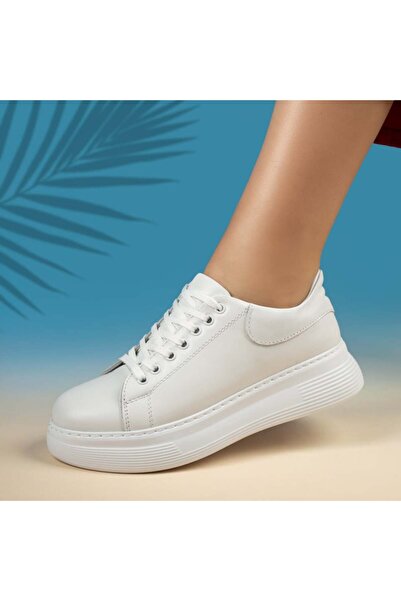 Modlet.ro Γυναικεία λευκά δερμάτινα πάνινα παπούτσια MOD12056