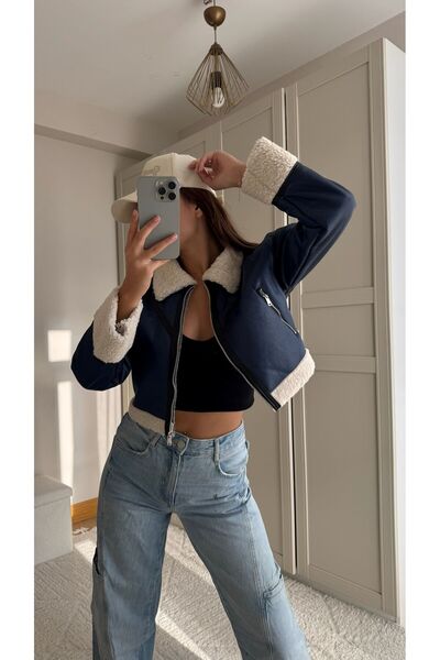 Sindimoda Biye Детайли Флисова подплата Кожено късо палто 1889