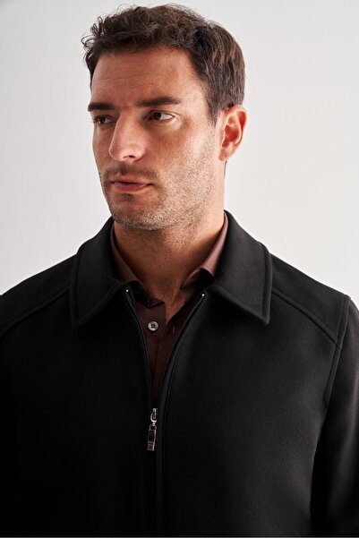 İmza Black Shirt Collar Casual Slim Fit Flexible Coat 1007255122