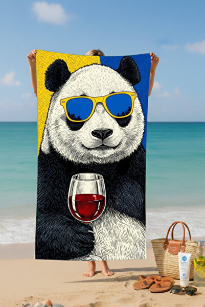 BETHA Cocktail Panda Cotton Beach Towel – Patterned Design – 75X150 cm