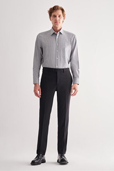 İmza Black Side Pocket Open Leg Self Patterned Slim Fit Stretchable Trousers 1003255151