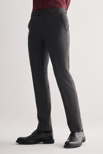 İmza Dark Anthracite Side Pocket Open Leg Self Patterned Slim Fit Trousers 1003255152