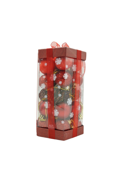 Toolsy Set de 35 de ornamente pentru bradul de Crăciun, Flippy, tip glob, roșii, din polistiren, cu finisaj cu sclipici