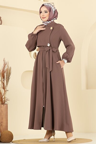 ModaMerve Çıtçıt Detaylı Dabıl Ferace 2726SL432-MS Koyu Vizyon