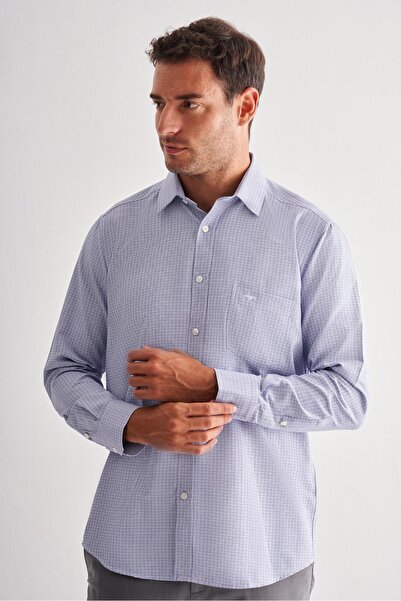 İmza Тъмносиня класическа риза с твърда яка, дълъг ръкав, джобове и удобна кр...