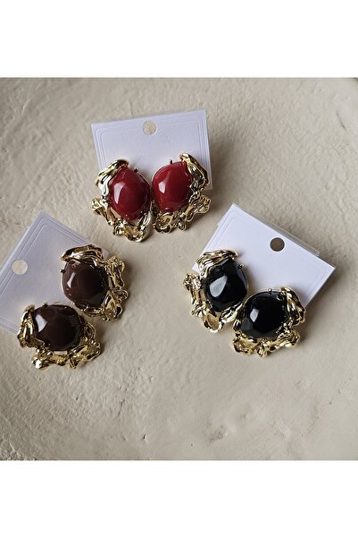 Hilals Butik Vintage Model Gold Detaylı Küpe