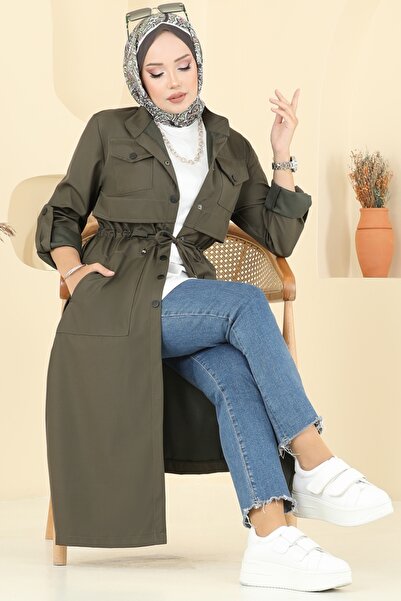 ModaMerve Beli Tünelli Cepli Trençkot 2512MSA980-MS Haki